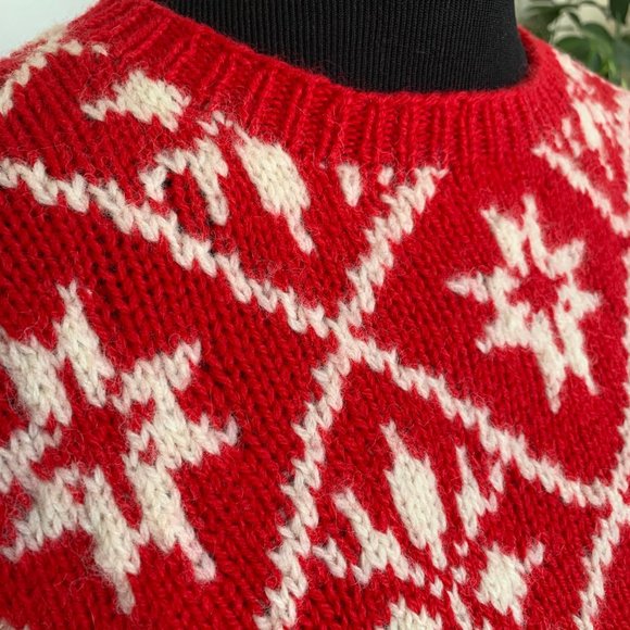 Vintage 80s unisex red Nordic sweater sz L - Picture 4 of 5